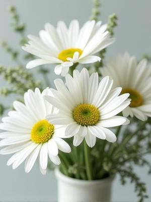 Eleganter Strauß mit weißen Margeriten und Eukalyptus