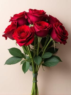 Romantischer Rosenstrauß mit roten Rosen und Grünzeug